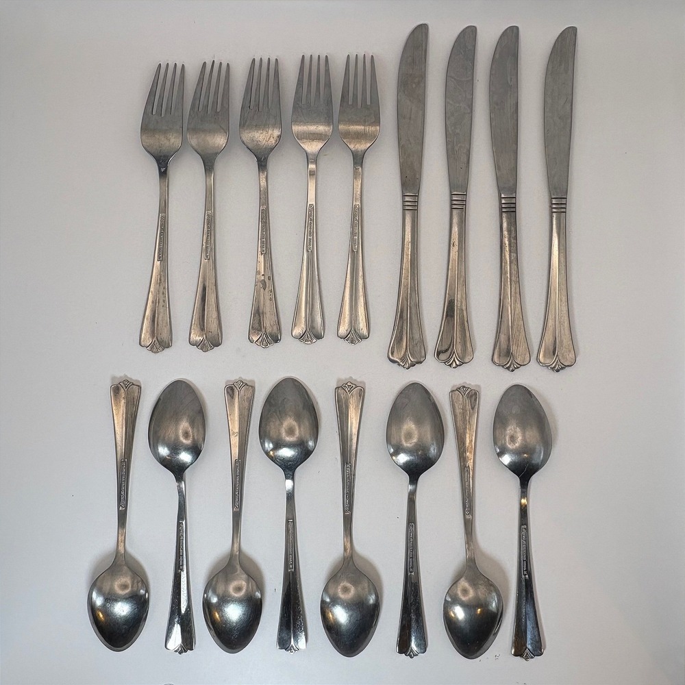 Vtg Rogers & Co Cascade Stainless Flatware Set 16 Pc Korea MCM Atomic Americana